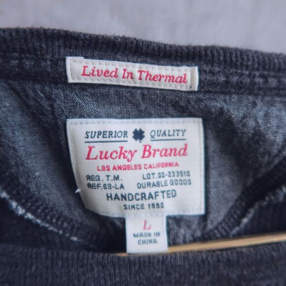 LUCKY BRAND Charcoal Gray Lived In Thermal Shirt Size L Crew Neck Cotton Raglan - Picture 6 of 9